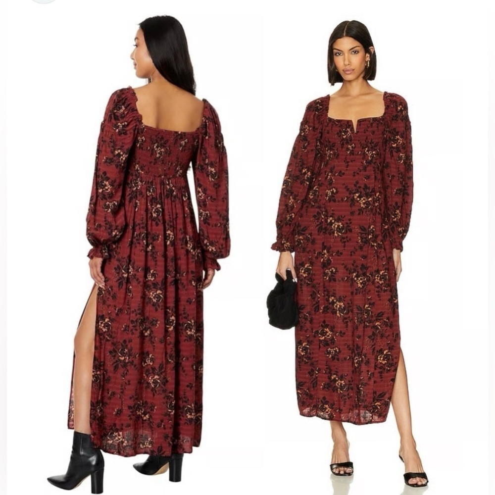 Free People Jaymes Midi Dress In Burgundy Combo In Multi, Size S